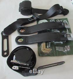 1964-75 GM Buckle Black Seat Belt Retractable Lap Shoulder Harness Set, Buckets