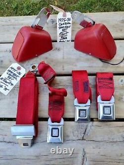 1970's GM Cadillac Eldorado Convertible FRONT Seat Belt SET 6 Pieces RED EC