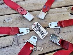 1970's GM Cadillac Eldorado Convertible FRONT Seat Belt SET 6 Pieces RED EC