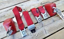 1970's GM Cadillac Eldorado Convertible FRONT Seat Belt SET 6 Pieces RED EC