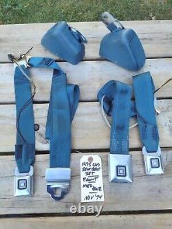 1970's GM Cadillac Eldorado Convertible FRONT Seat Belt SET MED BLUE EC