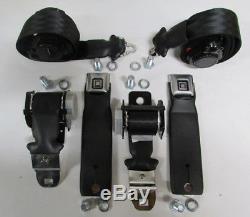 1972, 1973 Corvette Seat Belt Car Set + Harness, Sleeves, Bolts, GM Buckles Black