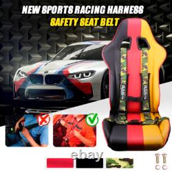 1Pair 2in 4-Point Car Harness Sport Quick Release Safety Seat Belt+Shoulder Pad