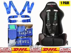 1 PAIR TAKATA 4 Point Snap-On 3 Seat Belt with Camlock Universal Hardness BLUE