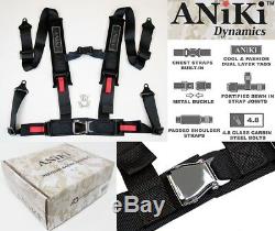 2X ANIKI BLACK 4 POINT AIRCRAFT BUCKLE SEAT BELT HARNESS with ULTRA SHOULDER PAD