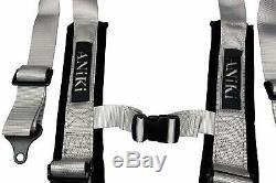 2X ANIKI GRAY 4 POINT AIRCRAFT BUCKLE SEAT BELT HARNESS with ULTRA SHOULDER PAD