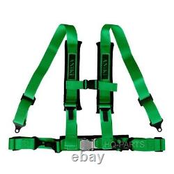 2X ANIKI GREEN 4 POINT AIRCRAFT BUCKLE SEAT BELT HARNESS with ULTRA SHOULDER PAD