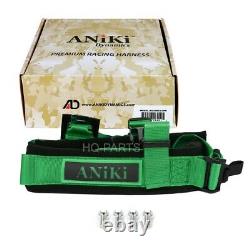 2X ANIKI GREEN 4 POINT AIRCRAFT BUCKLE SEAT BELT HARNESS with ULTRA SHOULDER PAD