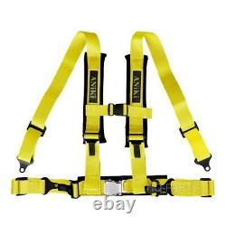 2X ANIKI YELLOW 4 POINT AIRCRAFT BUCKLE SEAT BELT HARNESS with ULTRA SHOULDER PAD