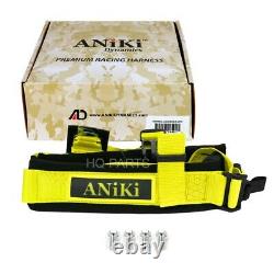 2X ANIKI YELLOW 4 POINT AIRCRAFT BUCKLE SEAT BELT HARNESS with ULTRA SHOULDER PAD