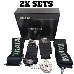 2X BLACK Takata Racing Seat Belt Harness 4 Point Snap-On 3 Cam lock Universal