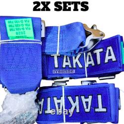 2X BLUE Takata Racing Seat Belt Harness 4 Point Snap-On 3 Cam lock Universal
