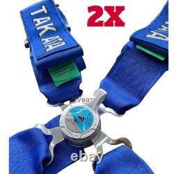 2X BLUE Takata Racing Seat Belt Harness 4 Point Snap-On 3 Cam lock Universal