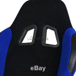 2X Black / Blue JDM Racing Seats+Black 4 Point Camlock Racing Seat Belts Harness