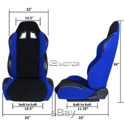 2X Black / Blue JDM Racing Seats+Black 4 Point Camlock Racing Seat Belts Harness