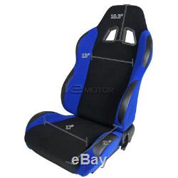 2X Black / Blue JDM Racing Seats+Black 4 Point Camlock Racing Seat Belts Harness