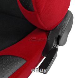 2X Black / Red JDM Racing Seats+Green 4 Point Camlock Racing Seat Belts Harness