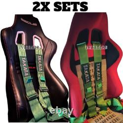 2X GREEN Takata Racing Seat Belt Harness 4 Point Snap-On 3 Cam lock Universal