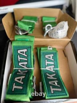 2X GREEN Takata Racing Seat Belt Harness 4 Point Snap-On 3 Cam lock Universal