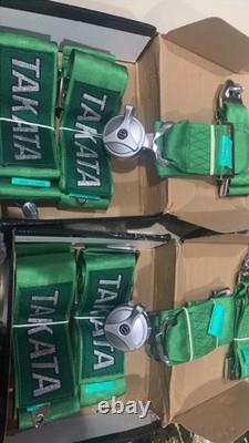 2X GREEN Takata Racing Seat Belt Harness 4 Point Snap-On 3 Cam lock Universal