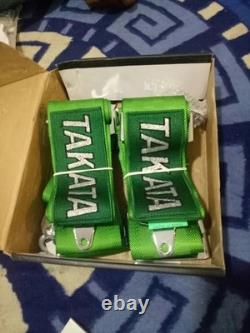 2X GREEN Takata Racing Seat Belt Harness 4 Point Snap-On 3 Cam lock Universal
