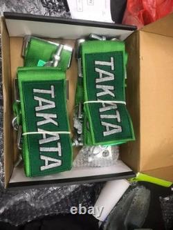 2X GREEN Takata Racing Seat Belt Harness 4 Point Snap-On 3 Cam lock Universal