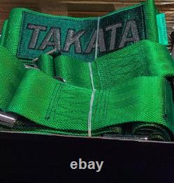 2X GREEN Takata Racing Seat Belt Harness 4 Point Snap-On 3 Cam lock Universal