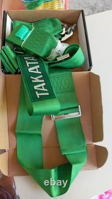 2X GREEN Takata Racing Seat Belt Harness 4 Point Snap-On 3 Cam lock Universal