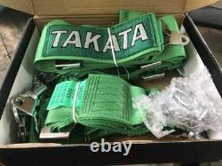 2X GREEN Takata Racing Seat Belt Harness 4 Point Snap-On 3 Cam lock Universal