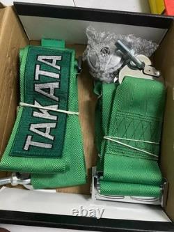 2X GREEN Takata Racing Seat Belt Harness 4 Point Snap-On 3 Cam lock Universal