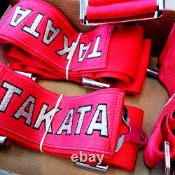 2X RED Takata Racing Seat Belt Harness 4 Point Snap-On 3 Cam lock Universal