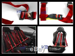 2X Red/Black Racing Seats & 4 Point Harness Racing Seat Belt Belts Pair
