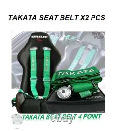 2X TAKATA 4 Point Snap-On 3 With Camlock Racing Seat Belt Harness GREEN