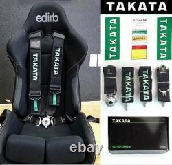 2X Takata Racing Seat Belt Harness 4 Point Snap On 3 Cam Lock Universal Black