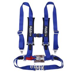 2'' 4-Point Adjustable Seat Belt Latch&Link Safety Harness withShoulder Pad Blue