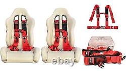 2 ANIKI RED 4 POINT 3 LATCH & LINK SEAT BELT HARNESS with SHOULDER PAD UTV ATV