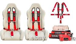 2 ANIKI RED 5 POINT 2 LATCH & LINK SEAT BELT HARNESS with SHOULDER PAD UTV ATV