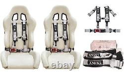 2 ANIKI SILVER 4 POINT 2 LATCH & LINK SEAT BELT HARNESS with SHOULDER PAD UTV ATV
