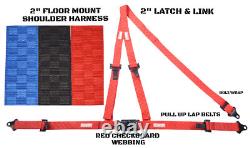 2 Inch Racing Harness Floor Mount 3 Point Y Seat Belt Red Checkerboard