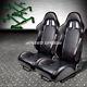 2 Pvc Leather Red Stitches Racing Seats+universal Slider+4pt Harness Green Belts