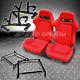 2 T-r Red+stitches Racing Seats+bracket+4pt Harness Belt 92-01 Honda CIVIC Ek/dc