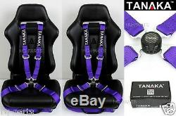 2 Tanaka Universal Purple 4 Point Camlock Quick Release Racing Seat Belt Harness
