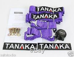 2 Tanaka Universal Purple 4 Point Camlock Quick Release Racing Seat Belt Harness