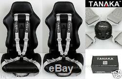 2 Tanaka Universal Silver 4 Point Camlock Quick Release Racing Seat Belt Harness