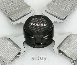 2 Tanaka Universal Silver 4 Point Camlock Quick Release Racing Seat Belt Harness