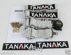 2 Tanaka Universal Silver 4 Point Camlock Quick Release Racing Seat Belt Harness