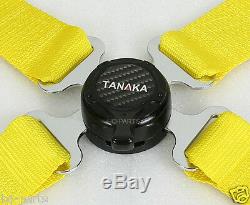 2 Tanaka Universal Yellow 4 Point Camlock Quick Release Racing Seat Belt Harness