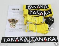 2 Tanaka Universal Yellow 4 Point Camlock Quick Release Racing Seat Belt Harness