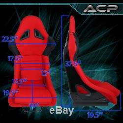 2 Universal Red Racing Buckets Seats + 2X 4Pt Camlock Harness Nylon Seat Belts