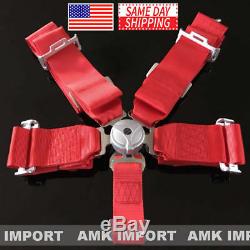 2 X AMK Racing Harness 5 Point 3 Inch Metal Camlock Heavy Duty Seatbelt Red